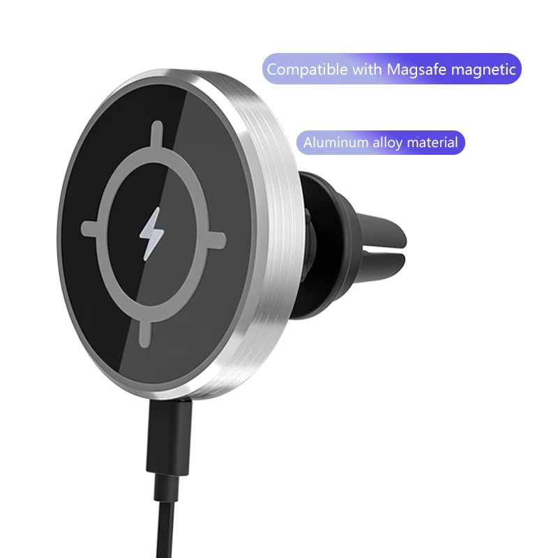 
Aluminum alloy Phone Car Wireless Charger With iPhone12 For Magsafe Charger 15W Wireless Magnetic Car Charger 
