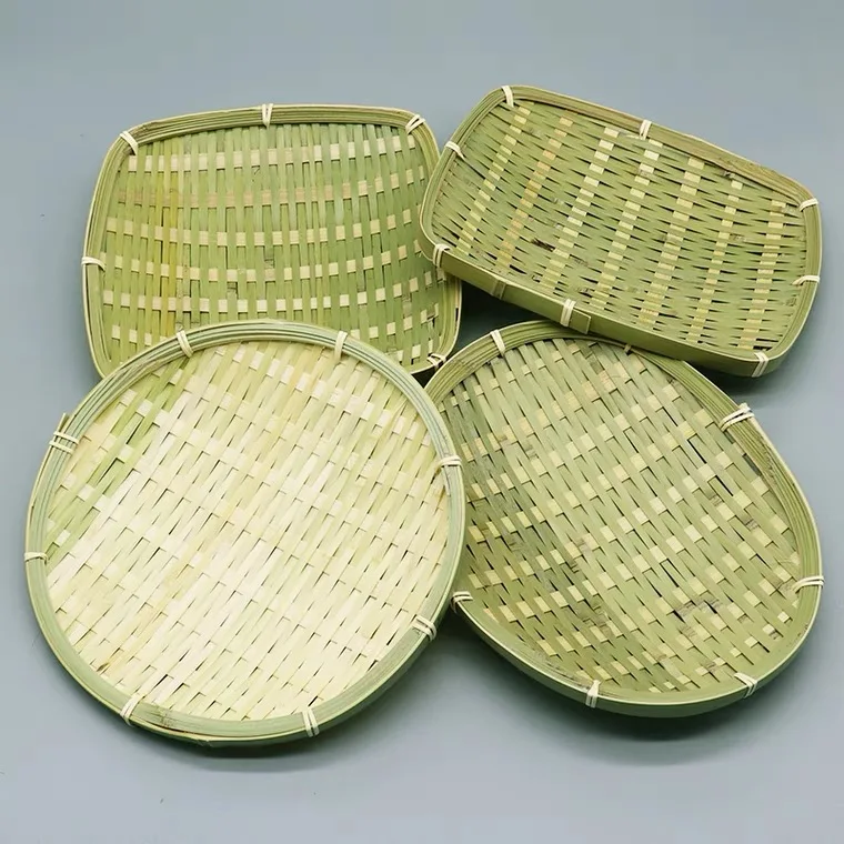 Bamboo Woven Plate Basket Fruit Plate Hotel Tea Table Snacks Bamboo Natural for Home Iron Multifunction Japanese Storage Trays