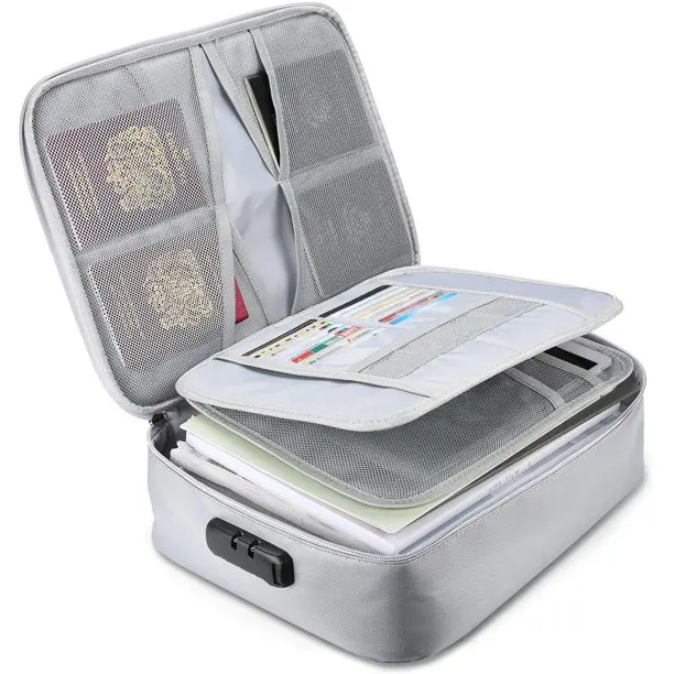 Fireproof Water-Resistant Document Organizer Bag 4-Layer Large Space File Storage Case with Lock Safe for Important Documents