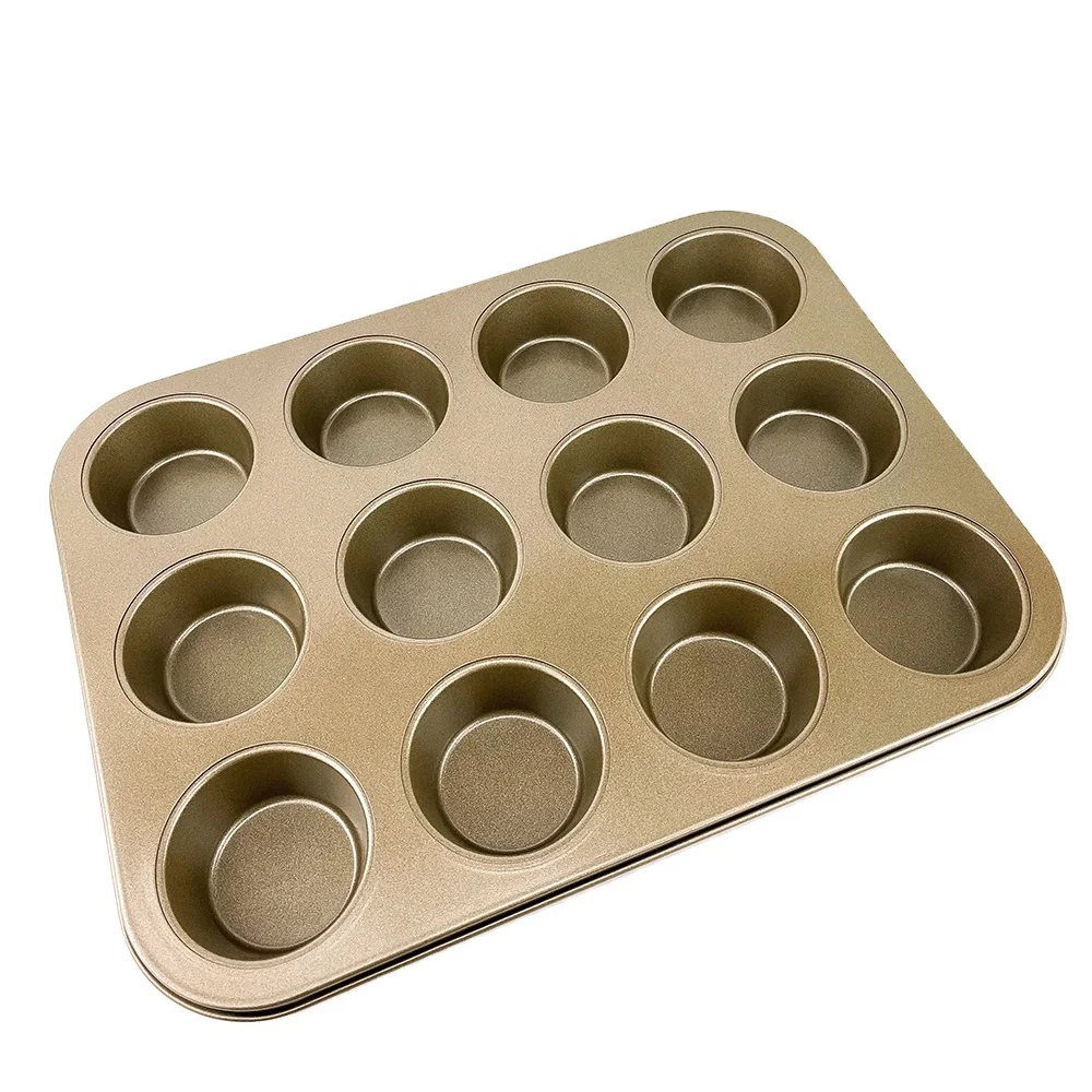 Bakeware Non-Stick Carbon Steel Gold Muffin Dessert Cake Molds 12 Cups Custom Cupcake Bread Chocolate Mould Kitchen Baking Pan