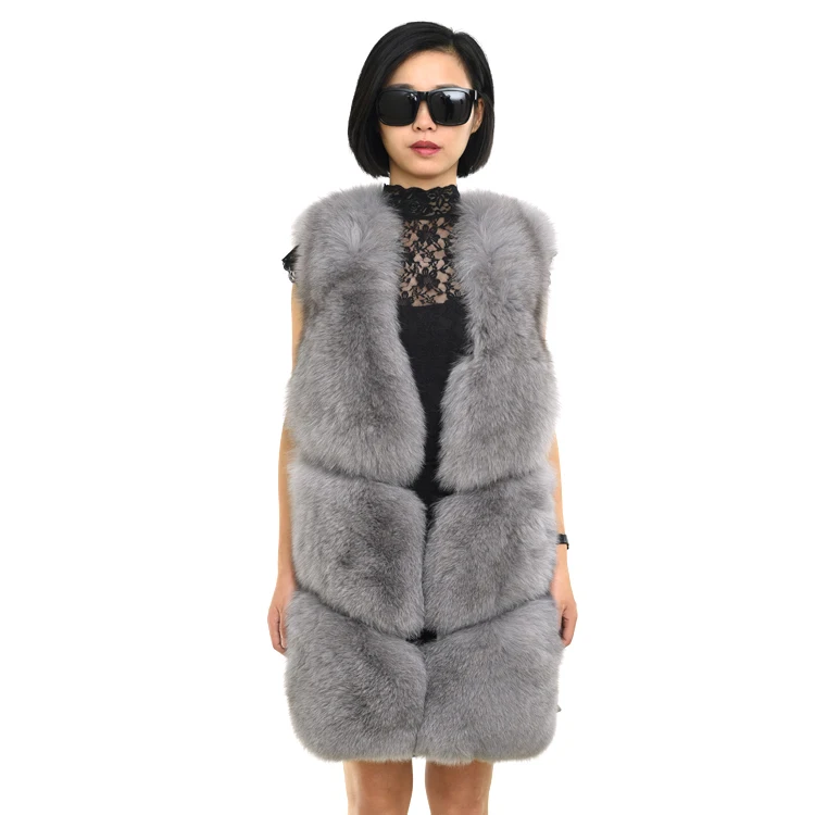 Women Street Fashion Blue Fox Fur Vest Women Fur Vest