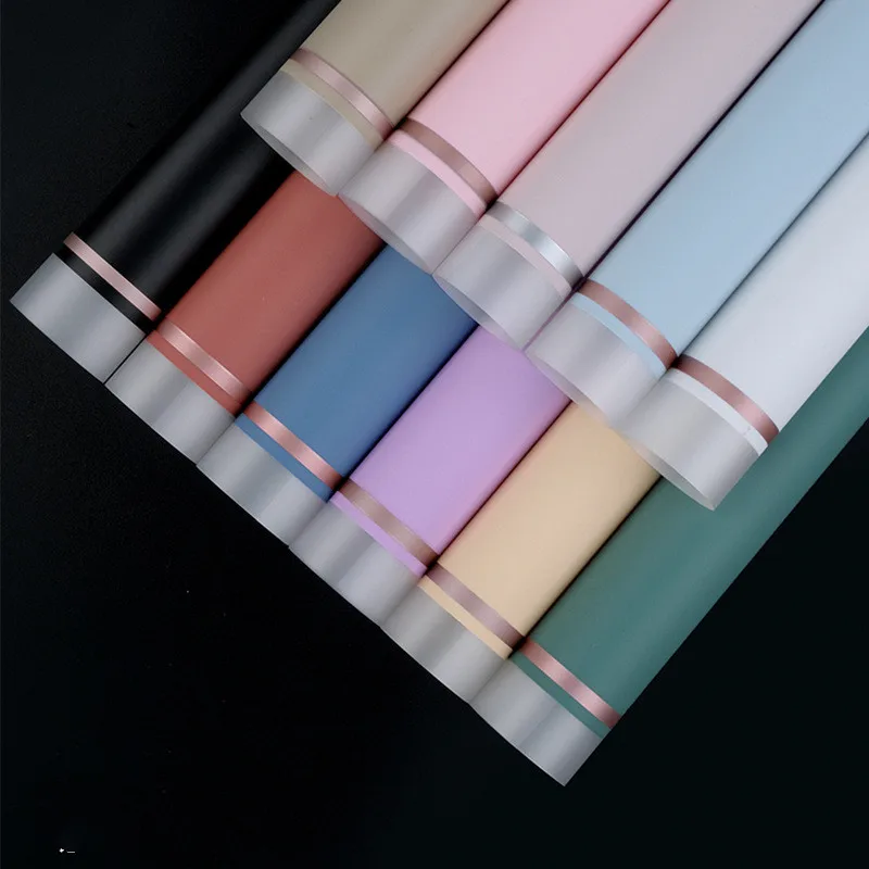 2023 Korean Luxury Plastic Gold Edge Waterproof Sheets Packaging Wrap Paper for Flower Bouquet