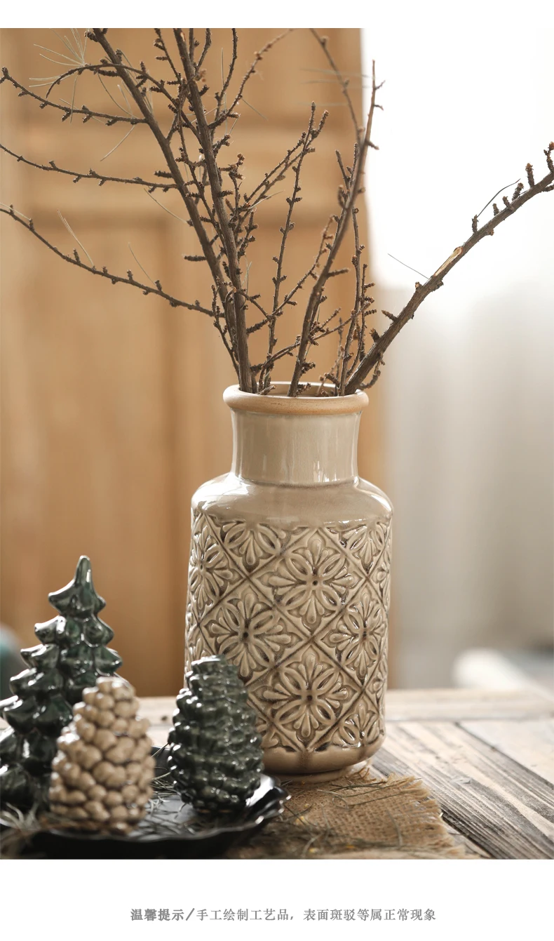 
Embossed pattern retro vase ornaments home accessories American ceramic floral high and low models 