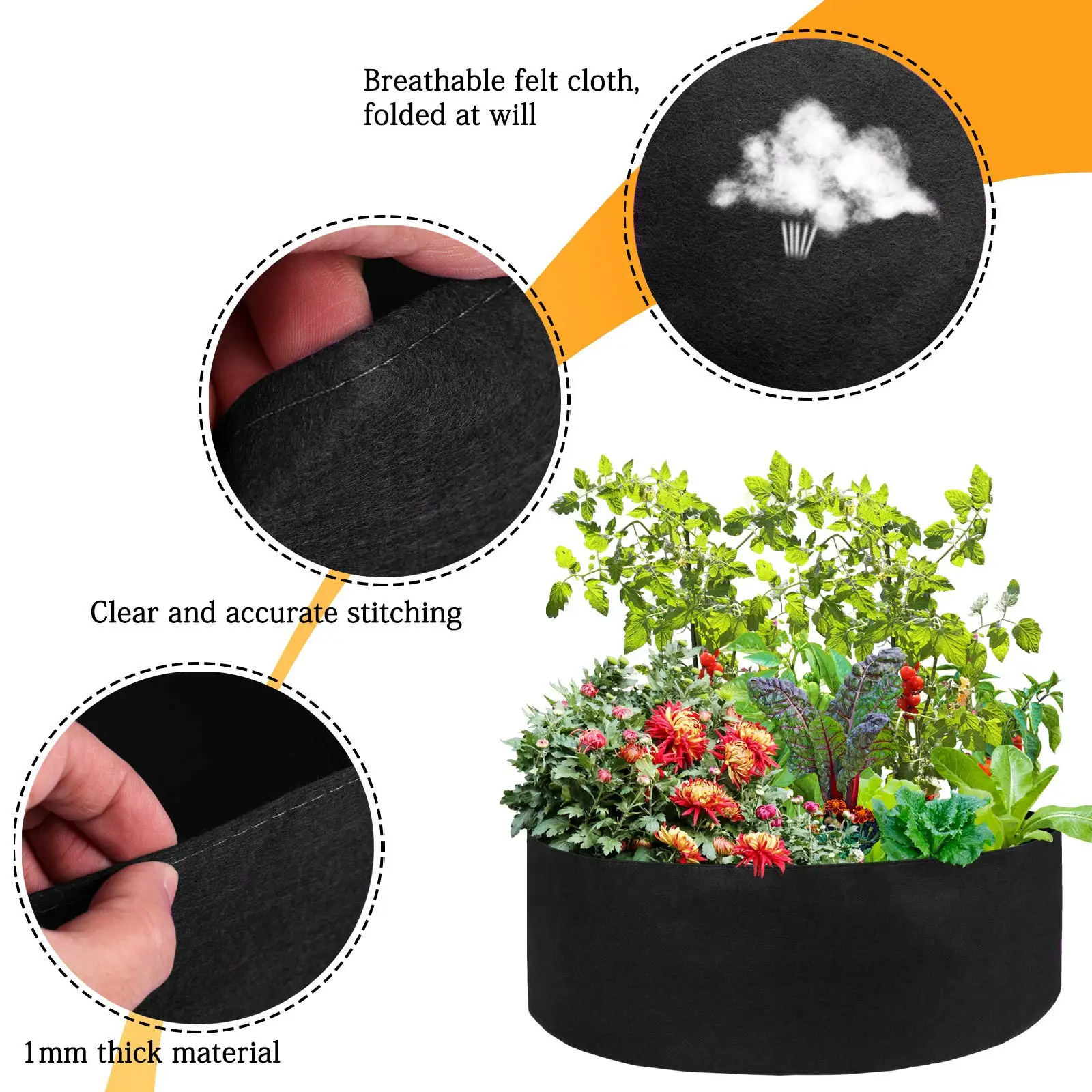Heavy Duty Fabric Gallon Grow Bag for Plant Black Large Heavy Fabric Grow Bed Durable Breathe Cloth Planting Pot for Carrot