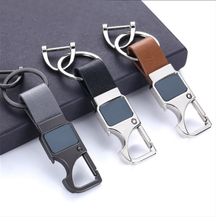 Brown luxury business gifts custom leather keychain with horse lock