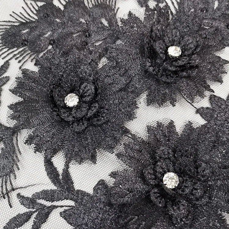 
factory price high quality tulle dress black 3d lace fabric aso ebi embroidery guipure lace fabric 