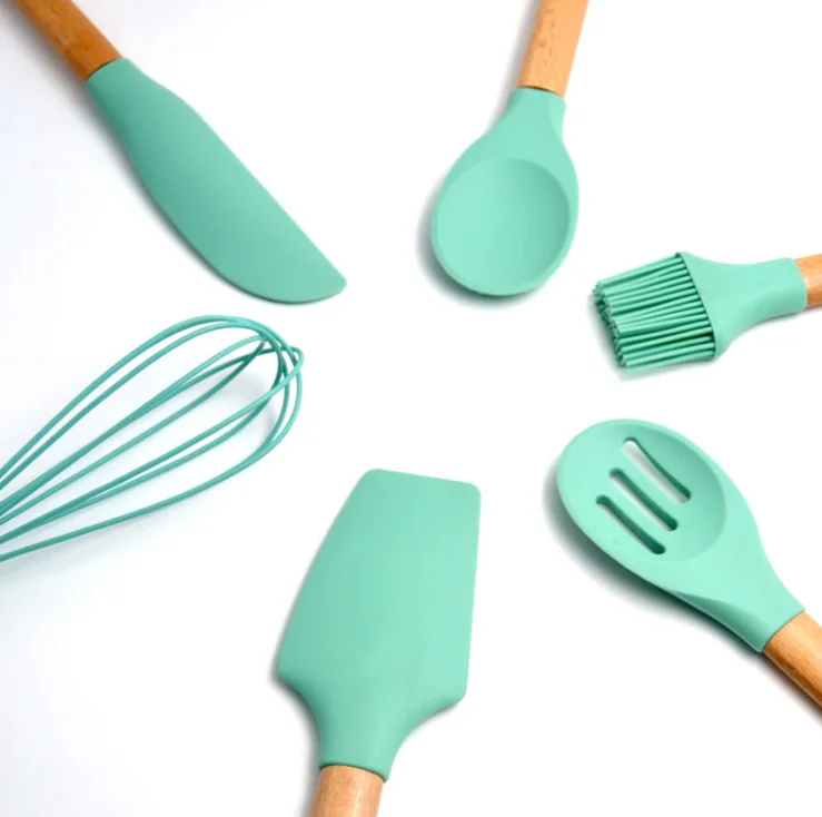 
6pcs silicone baking cooking utensil set with wooden handle 