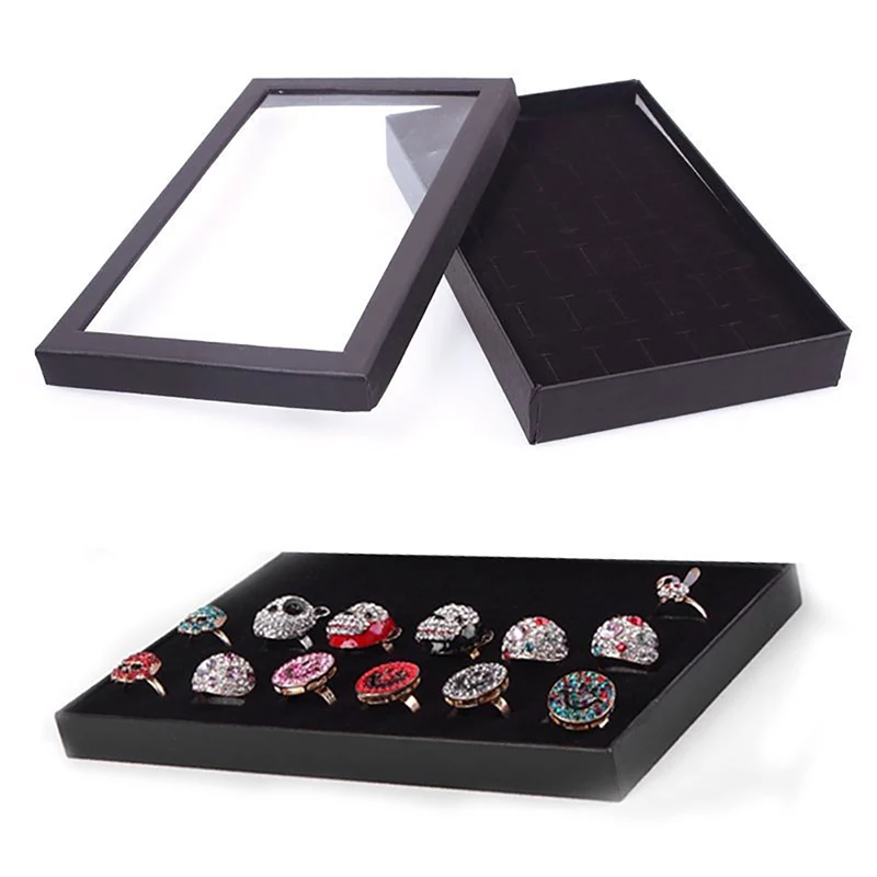 Portable Fashion Transparent 36 Slot Rings Display Stand Earrings Tray Storage Box Showcase Organiser Jewelry Display Cabinet