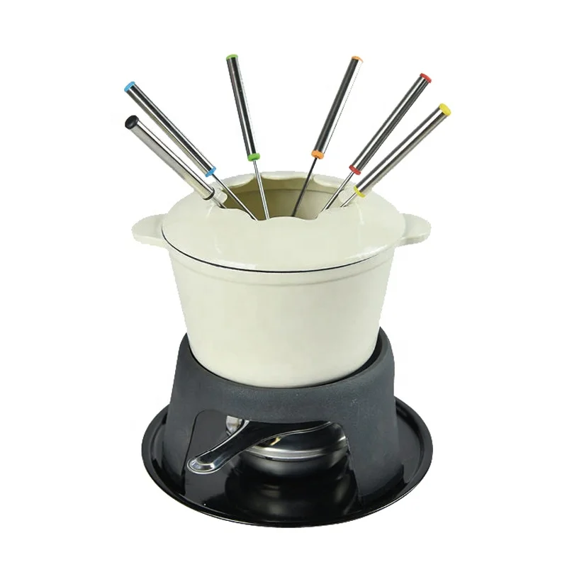 Cheese fondue red enamelled cast iron pot With Cover Forks can be customized