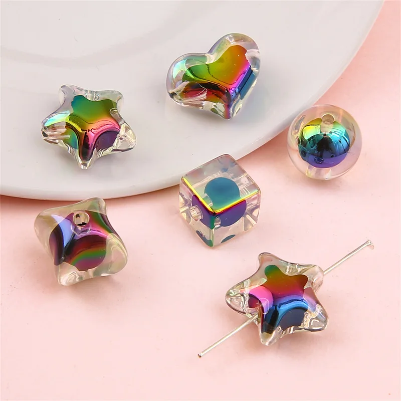 Plating Colored Candy Star Acrylic Beads 20mm Plastic Chunky Loose Spacer Beads Inner Colored Acrylic beads wholesale