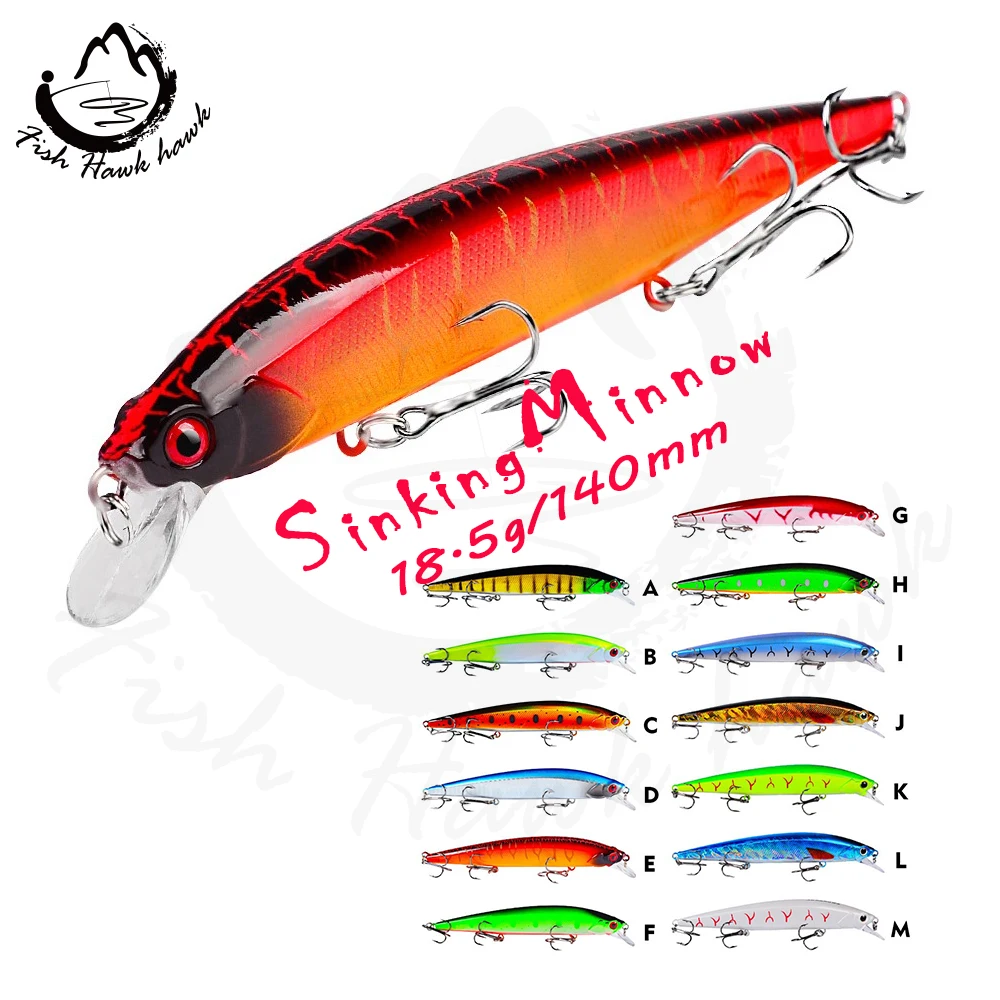 Sinking Minnow Lures For Fishing Pike Wobblers 18.5g/140mm Crankbait Black Minnow Fishing Lure Hard Artificial Bait Tackle