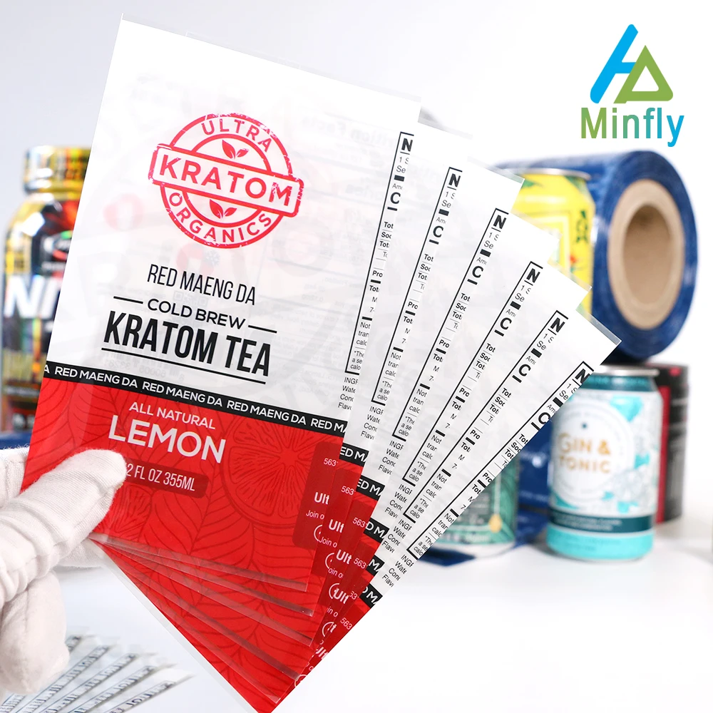 Minfly Digital Printing Custom PET PVC Heat Shrink Sleeve Label for 8oz 12oz 16oz 330ml 500 ml Bottle Cans Beverage Packaging