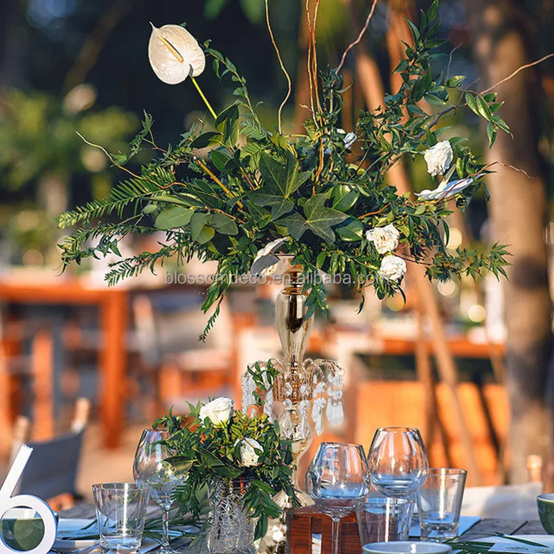 Shiny Crystal Gold Flower Stand Candlestick Vase wedding centerpieces & table decorations