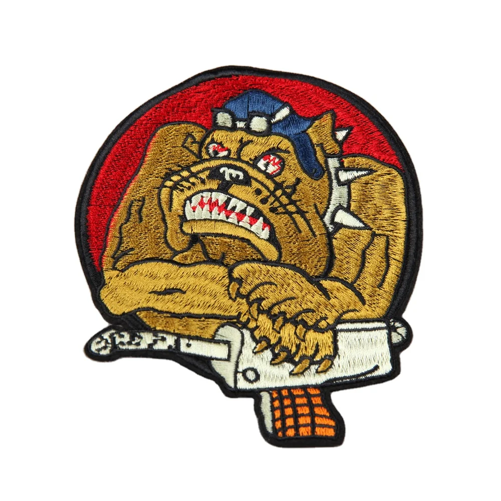 Custom logo name fashionable woven round leather chenille sequin letter iron on embroidery patch sew for hat clothing jeans