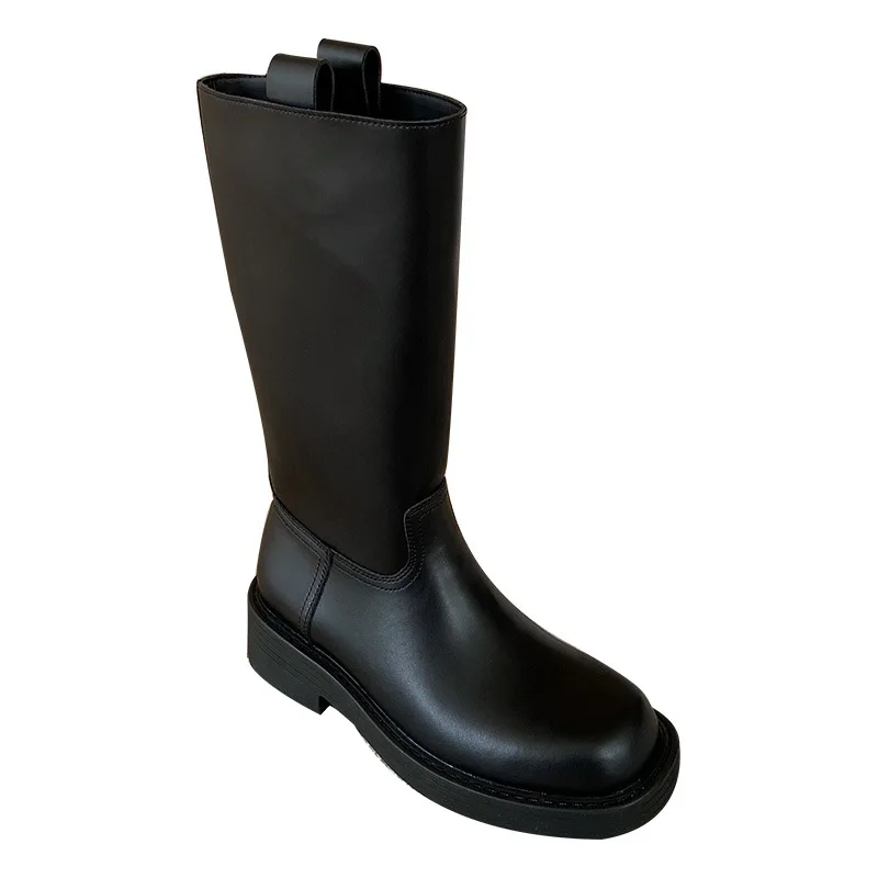 2023 the new A new winter soft leather boots and British wind thick boots with knight in the bottom