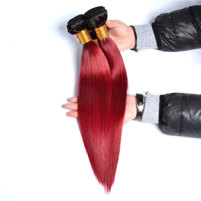 Factory Price Two Tone ombre color human hair extensions 1B Red/Bug ombre color hair bundles