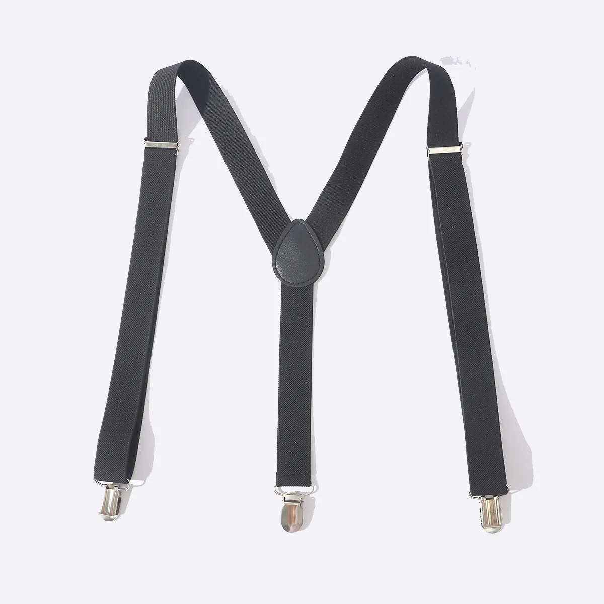 Custom logo 3 clips adjustable elastic stripe belt leather mens suspenders