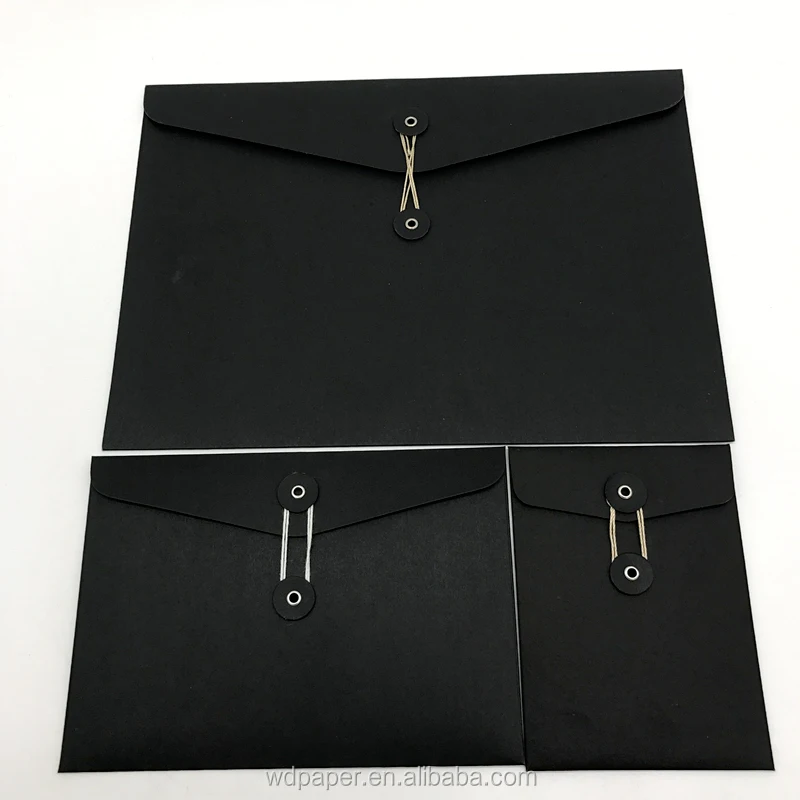 China Custom Made black envelope custom string envelope custom envelope with button and string closure
