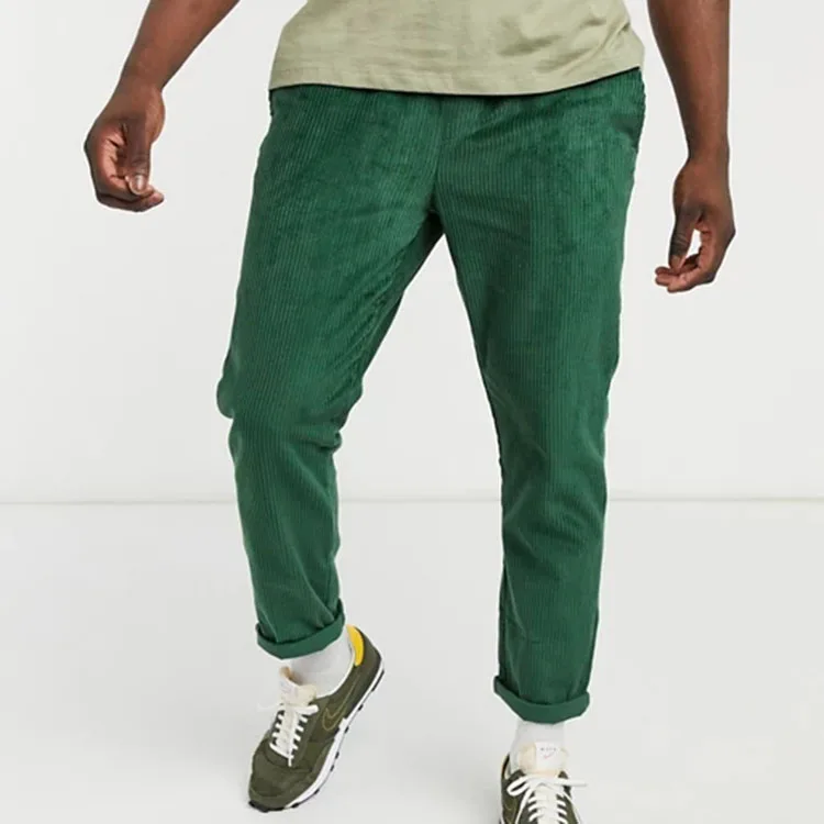 2021 Custom spring army green loose chino corduroy pants for men