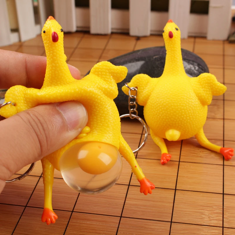 1PCS Funny Gadgets Novelty Antistress Squeeze Chicken Laying Egg Chicken Keychain Toys Surprise Squishy Kids Toys for Halloween