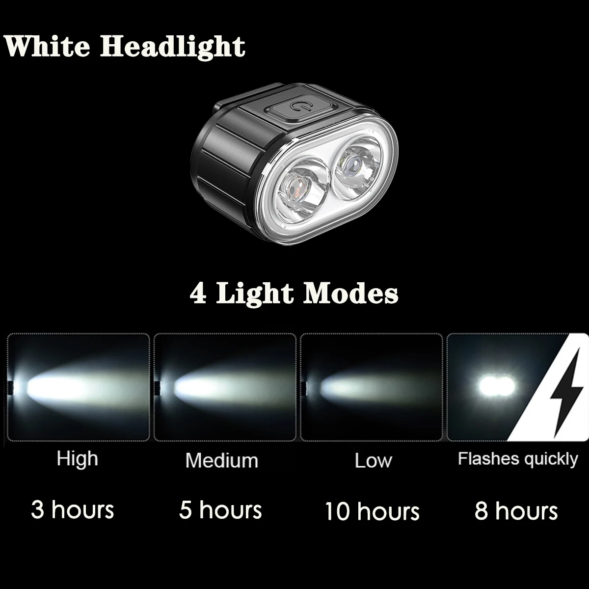 USB Rechargeable Bike Front Light White Bicycle Light Waterproof 4 Modes Bike Headlight