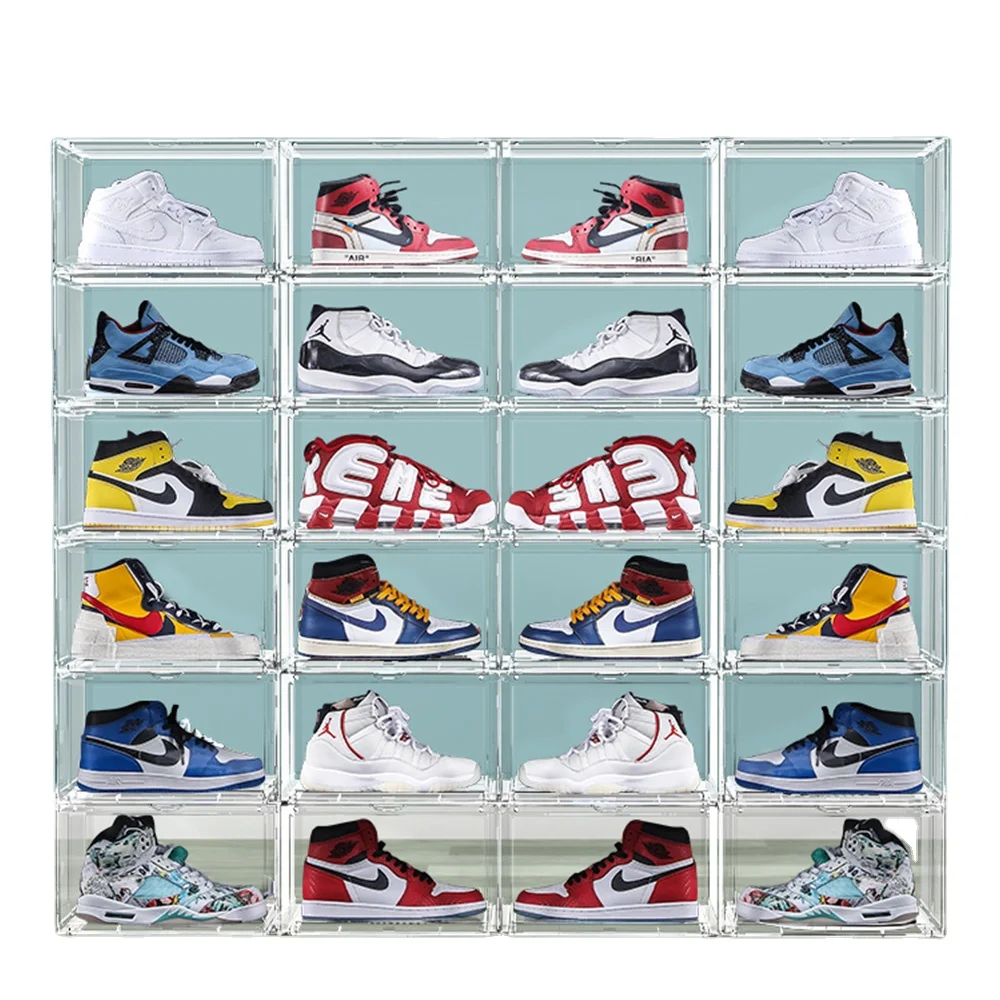 Shoe Storage Box Organizer for Closet Shoe Boxes Clear Plastic Stackable Space Saving Shoe Sneaker Containers Bins Holder