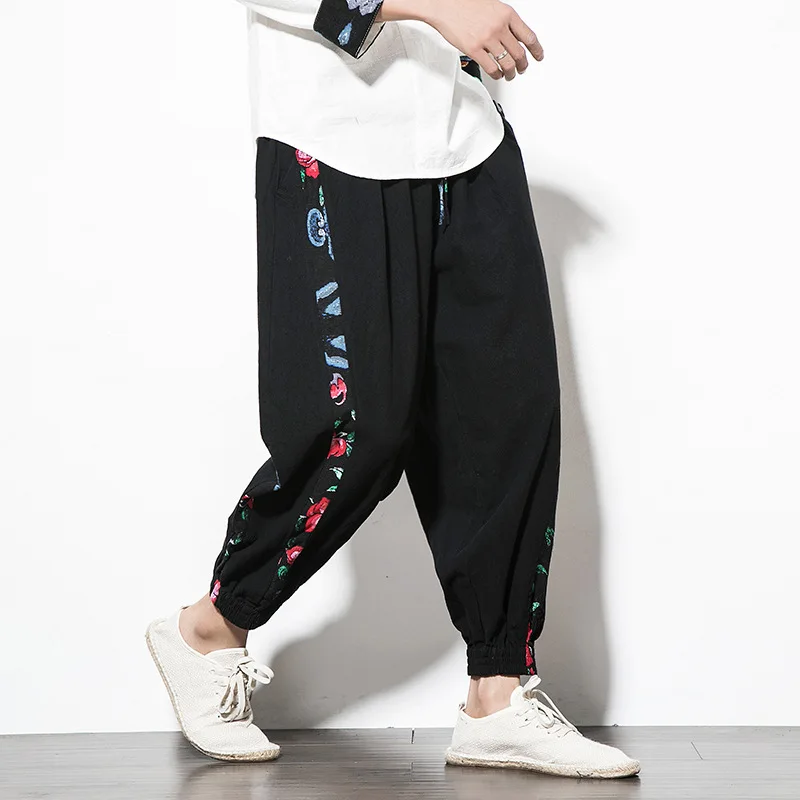 Dropship mens Harem pants high street Black mens pants loose Polycotton pants
