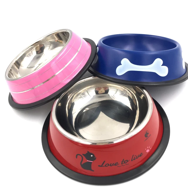2022 HOMEFELT Dog bowl Cat bowl stainless steel red blue pink black rim five colors stainless steel round large pet bowl