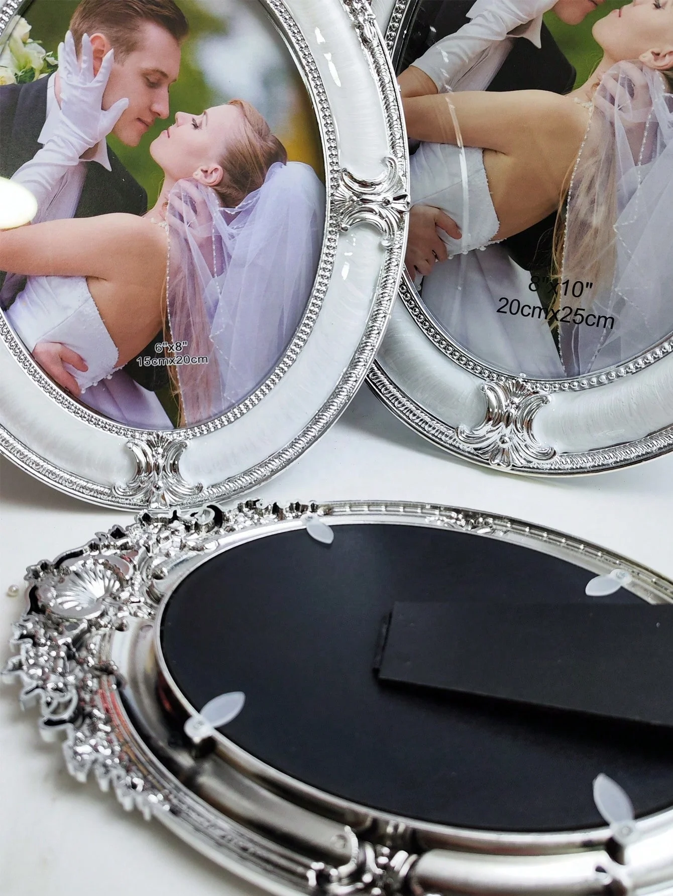 Plastic frame 5*7 6*8 8*10 oval silver plastic picture frame with grand European style display wholesale