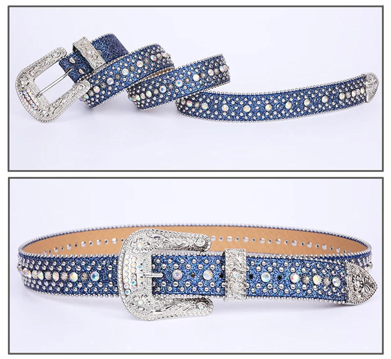 High Quality Western Style Bling Bling Crystal Belt Buckle Luxury Rhinestone Belts for Men and Women