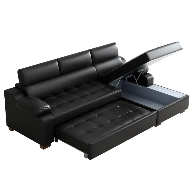 Usit Customized high-end dual-purpose leather art multifunctional corner small household furniture sofa bed