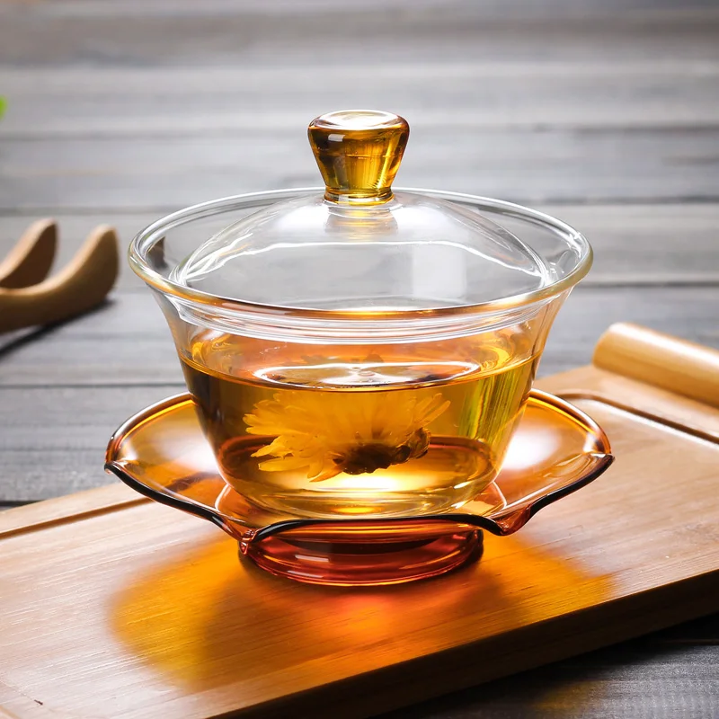 
150ml Transparent blue green yellow Glass Gaiwan Teapot 