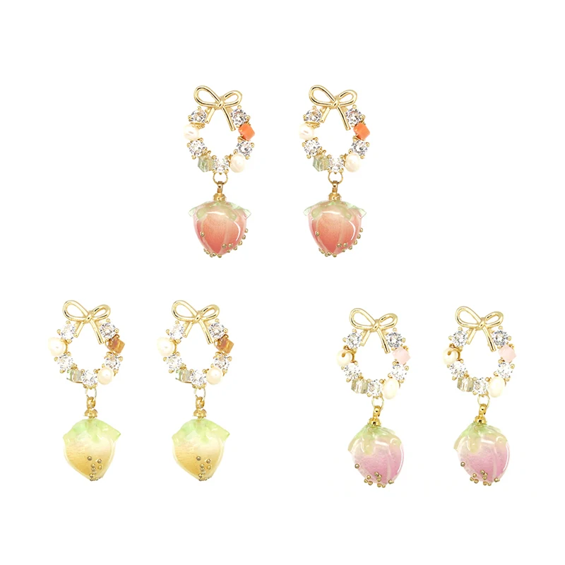 2021 Fashion Gold Pearl Earrings with Crystal Natural Stone Pendant