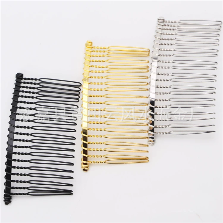 
Wholesale Custom Size Silver Gold Black Wedding Veil Headpiece Updo Bun Holder Metal Hair Side Comb With Long Teeth for Women 