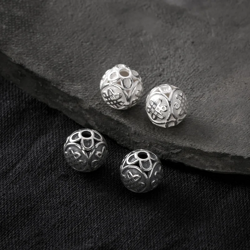 925 Silver Matte Chinese Knot 12MM Round Beads Spacer For Bracelet Handmade DIY Jewelry Accessories Wholesale