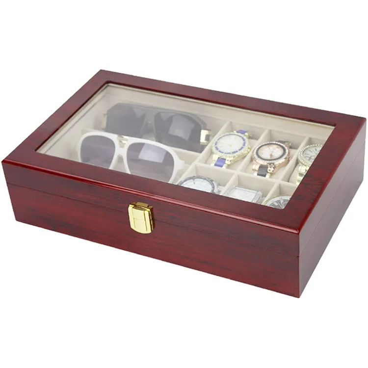 Wood Watch Box with Custom Logo Watch&Glasses  Packaging Box 6 Watch Storage MDF + Velvet