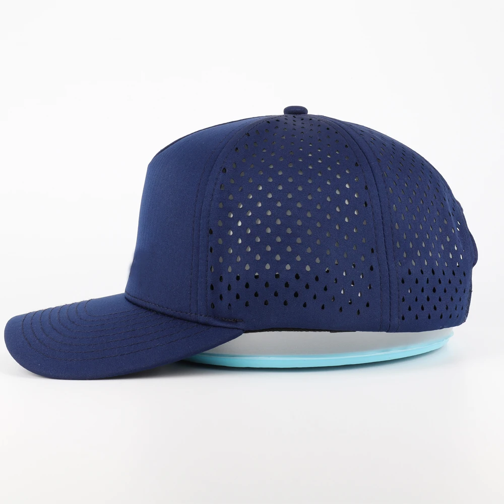 Custom Logo Blank Unisex 100% Polyester Waterproof Laser Hole Hat 5 Panel Sports Caps