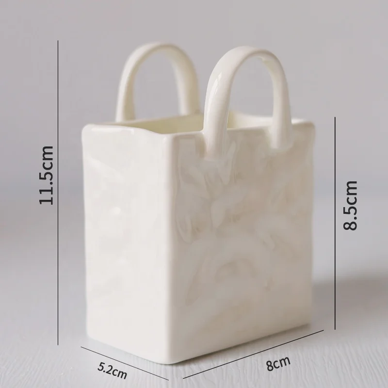 Cute Multi-use Small Stationery Storage Tabletop Mini White Porcelain & Ceramic Handbag Vase