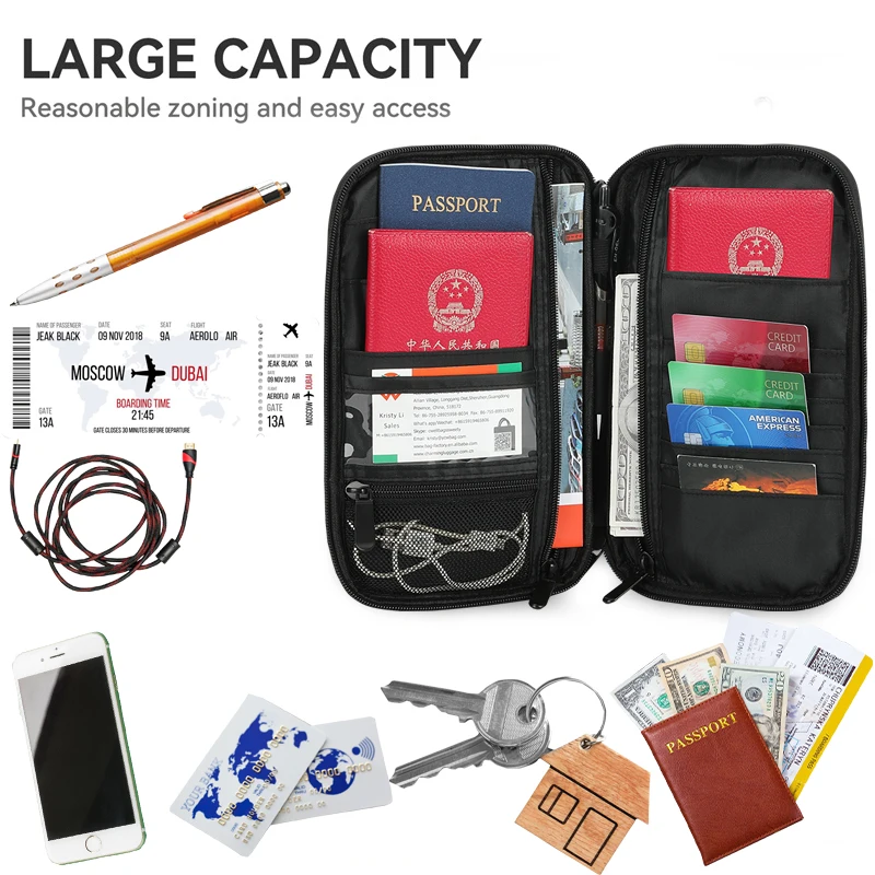 Custom Large Capacity 300D Snowflake Polyester Travel Certificate Bags Waterproof Durable Family Use Built-in Passport Holder
