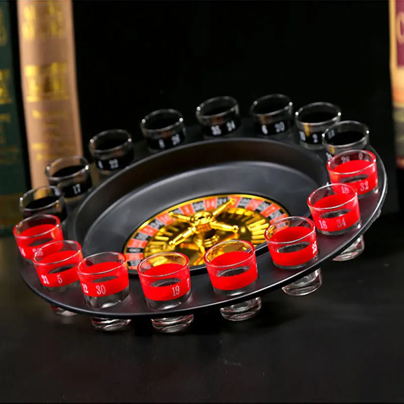 YIZHI Drinking Games Set Adult Party With Glass Shots Adult Buzzed Game Drinker 16 Shot Russian Roulette Spinning Game Set