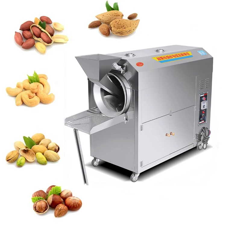 Stainless Steel Rotary Drum Nut Roaster / Peanut Almond Cashew Nut Roasting Machine