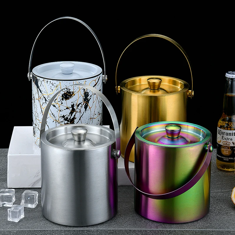 Custom Logo Beer Cans Cooler Copper Rose Gold 1L Stainless Steel Double Walled Wine Chiller Ice Bucket With Lid