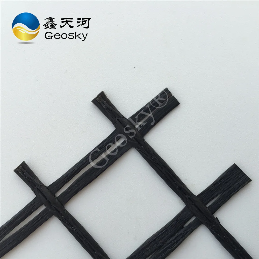 Black 80KN  Biaxial Polyester Geogrid For  Gravel From China Supplier