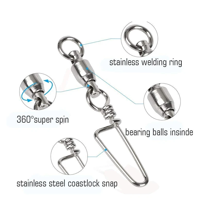 Fishing swivels stainless steel copper swivel snap hook rolling coastlock snap ball bearing fishing snap swivels
