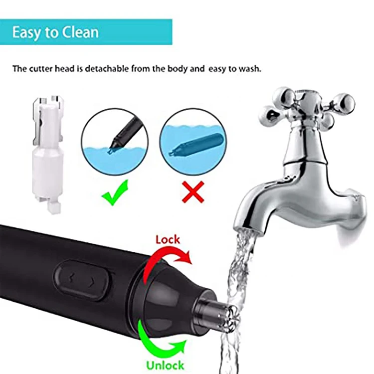 Black Wireless Waterproof  Nose Hair Removal Trimmer for Adult