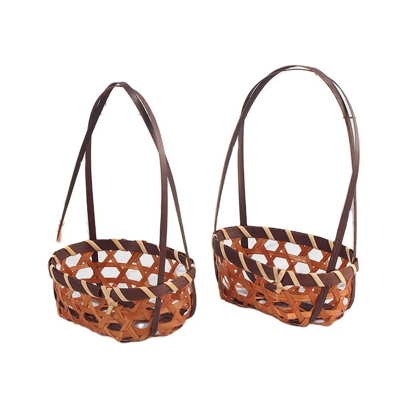 Bamboo Fruit Bread Round Rattan Serving Tray Hand Woven Serving Basket with Handles Natural Restaurant Woven Storage Basket