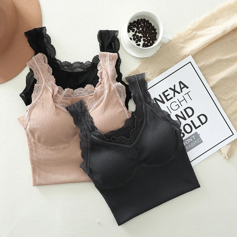 Seamless Nylon Spandex v-neck padded camisole with built in bra vest and tanktop with pad