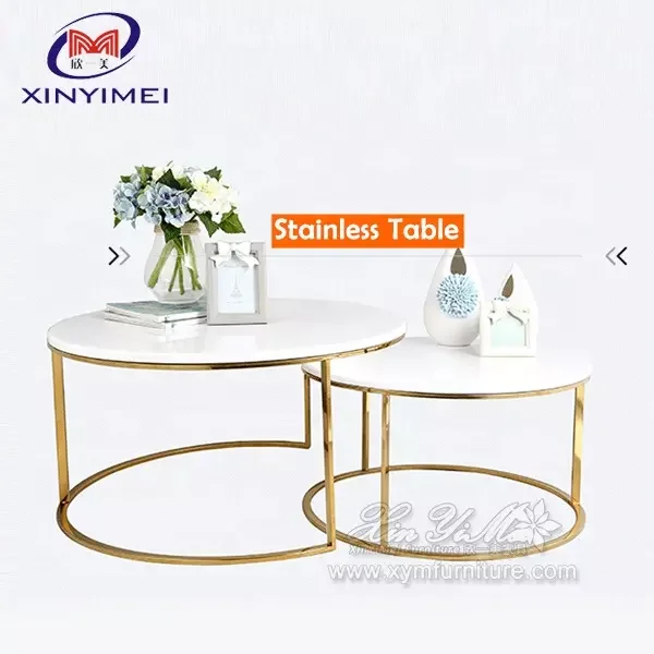 Latest design adjustable coffee table marble stainless steel table