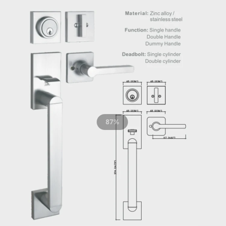Standard C Keyway NEW DECORATIVE MODERN HANDLE SET Single Cylinder Keyed Entry Handle set Tube Lever &Contemporary Interior Trim
