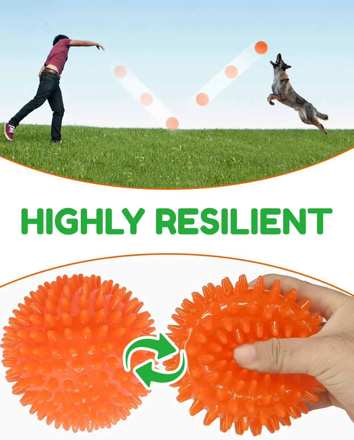 4.5 Squeaky Dog Ball for Small Medium Large Dogs Dog Toys for Aggressive Chewers Spike Ball Toys for Clean Teeth and Training
